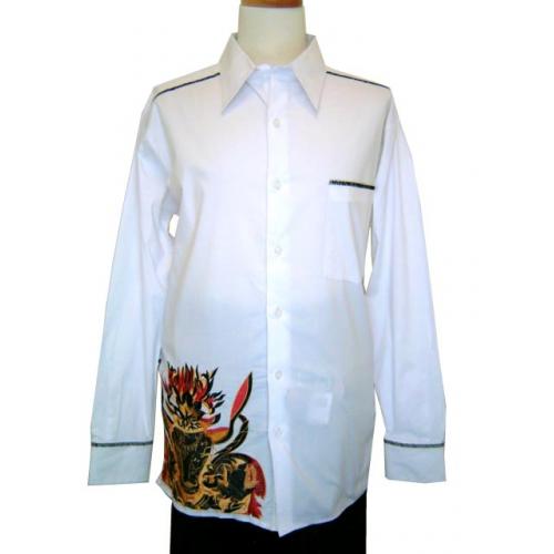 Prestige White Fire Design Long Sleeves Cotton Shirt COT 860